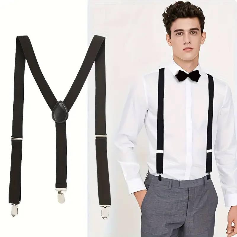 Boolavard Braces/Suspenders One Size Fully Adjustable Y Shaped With Strong Clips (Black) - Image 2